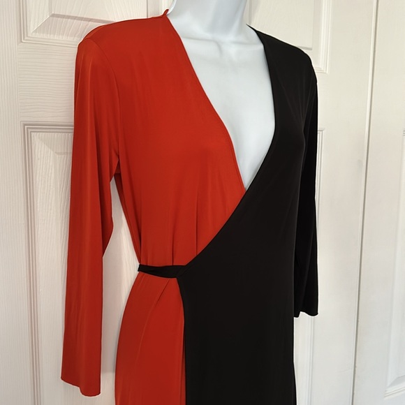 🧡🖤 ZARA Colorblock Orange Black WRAP DRESS 👗 M - Picture 4 of 5